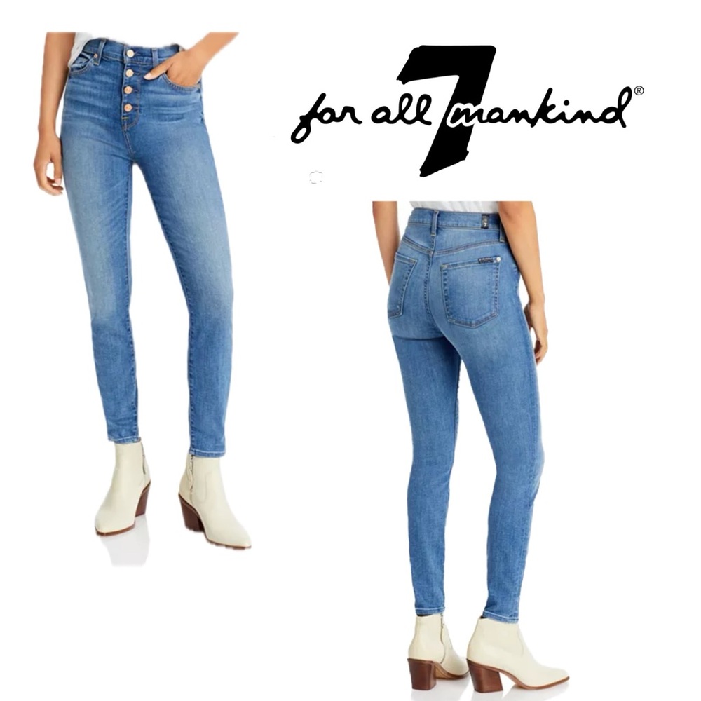 7 For all Mankind, the high waist,‎ ankle skinny jeans when frayed hem